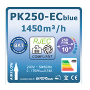 Prima Klima EC pipe fan PK250-EC Blue 1450m³ / h RJEC